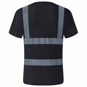 Suministro directo de fábrica Camisetas de trabajo unisex de alta visibilidad con franja reflectante de transferencia térmica y bolsillo en el pecho - Product Image 2