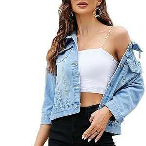Chaqueta Vaquera Azul Claro para Mujer, Manga Tres Cuartos, Cuello Camisero, Algodón Lavado, Corte Corto, Cierre de Botones, Estilo Primavera - Product Image 2