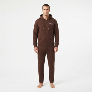 Conjunto Deportivo Hawk Eye para Hombre, Sudadera con Capucha y Cierre de Cremallera Color Chocolate Marrón, Pantalones Deportivos de Algodón Grueso, Secado Rápido, Transpirable, Casual - Product Image 1