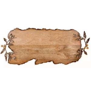 Plateau de service vintage en bois de haute qualité avec poignées en métal argenté pour servir des aliments, présenter des desserts - Product Image 5