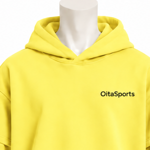 Sweat à capuche double couche jaune citron, coupe oversize, manches courtes superposées à manches longues, décontracté, ample, streetwear, personnalisé - Product Image 3