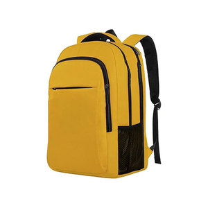 Mochila para portátil de nailon amarillo con cierre de cremallera, bolsillo frontal y bolsillos laterales de malla, unisex, estilo casual suave. - Product Image 1