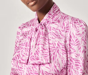 Camisas de Moda para Mujer, Color Rosa, Tejidas, con Estampado Floral, de Gasa, Ecológicas, con Cuello Halter, Cordones, Manga Larga, Cuello con Lazo - Product Image 3