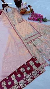 Ensemble Sharara en Faux Georgette Lourd avec Broderie et Cordage-sequins, Couleur Pêche Clair, Fournisseur Indien de Mode Féminine - Product Image 4