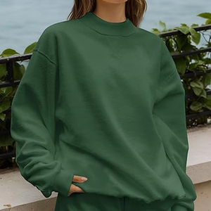 Best Selling Customized 100% Cotton Women's Plus Size <b>Mock</b> <b>Neck</b> Sweatshirts V-Notch Drop Shoulder Loose Fit Women Casual Wear - Product Image 4