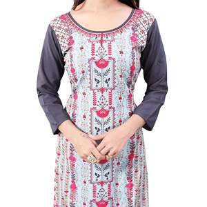 Gray Digital Floral Printed Crepe Ready-Made <b>Kurti</b> <b>for</b> <b>Women</b> Size XS - Product Image 2