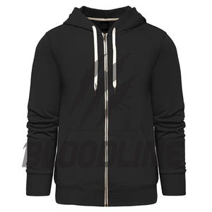Sweat-shirt à capuche zippé noir pour homme, coupe classique, tricoté, décontracté, pour l'automne, avec poche avant et capuche à cordon de serrage - Product Image 1