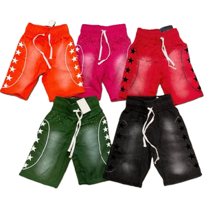 Pantalon en molleton de coton personnalisé de haute qualité pour enfants, longueur genou, imprimé sérigraphié, délavé au soleil, OEM, délavé à l'acide, avec strass - Product Image 1