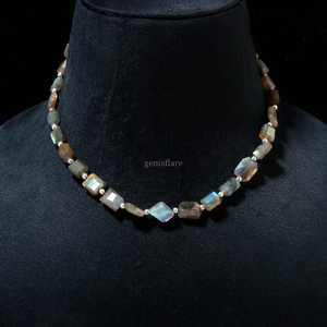 Natural Labradorite Faceted Nugget Beaded <b>Necklace</b> November Birthstone Gemstone Jewelry Handmade Labradorite <b>Statement</b> <b>Necklace</b> - Product Image 1