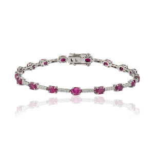 Explore High Grade Quality Solid K14 White Gold Genuine <b>Ruby</b> & Diamond Sleek Tennis <b>Bracelet</b> Anniversary Gift Custom Jewelry - Product Image 1