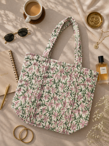 Eco Friendly Floral Quilted Cotton Fold Water Resistant Durable <b>Large</b> Women Shoulder Handbag Reusable Shopping <b>Beach</b> Travel <b>Bag</b> - Product Image 6