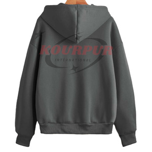 Unisex Dark Gray Hooded Sweatshirt Oversized Fit Regular Sleeve Solid Color Back Logo Printed Casual Style Autumn Wear <b>Hoodie</b> - Product Image 2