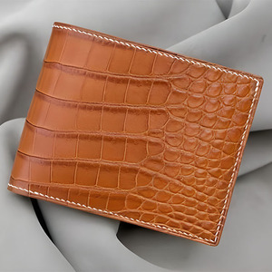 Tan Brown Animal Pattern Genuine Leather <b>Men's</b> Bifold <b>Wallet</b> Contrast White Stitching Classic Multiple Slot Layout For Cards - Product Image 6