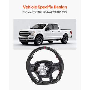 Volante de Fibra de Carbono para F150 2021-2024, Forma de D, Base Plana, Agarre de Cuero Antideslizante, Negro, Accesorios con Calefacción - Product Image 2