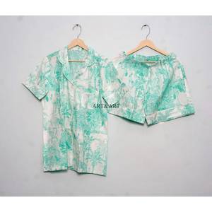 Ensemble de pyjama court 3 pièces pour femme, élégant, confortable, en coton imprimé, léger et respirant, pour l'été, vêtements de nuit doux, tenue décontractée à manches courtes - Product Image 3