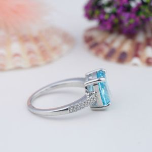 Bague de fiançailles en argent sterling S925 plaqué or 18 carats avec aquamarine ovale taille radiant 1,5 carat, certifiée luxe, pour cadeau de fille - Product Image 3