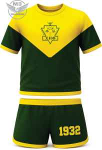Ensemble d'entraînement jaune et vert Customchi eta phi sorority, en polyester à séchage rapide, design bicolore, ensemble court d'été avec logo 1932 - Product Image 1