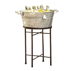 Bac à vin élégant en métal galvanisé avec support et poignée en bois – Meilleure qualité pour le stockage de boissons en intérieur et en extérieur - Product Image 5