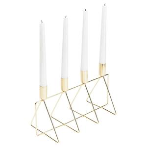 Candelabro de Hierro Geométrico Dorado Nórdico, Portavelas de 4 Ranuras para Velas Cónicas, Candelabro de Metal Moderno y Abstracto para Decoración de Mesa de Boda - Product Image 1