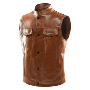 Vêtement en cuir cognac pour homme, poche à rabat solide, bouton pression, tenue tactique, best-seller, doux, durable, vêtements de club pour motards - Product Image 4