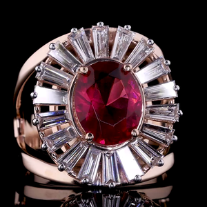 Anillo de compromiso de lujo con halo de diamantes rojos creados en laboratorio, corte brillante, chapado en oro de 14 quilates, certificado IGI, para mujer, aniversario - Product Image 4