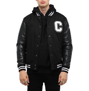 Chaqueta Varsity Letterman de Cuero Genuino y Lana Color Negro Sombra - Product Image 3
