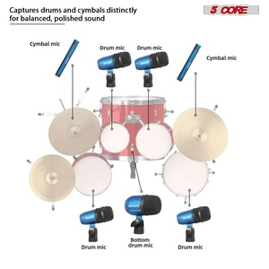 Kit de Micrófonos de Batería de 5 Núcleos, 7 Piezas, Micrófonos de Batería Totalmente Metálicos, Tom/Snare y Platillos, Juego de Micrófonos con Cable para Instrumentos de Percusión - Product Image 6