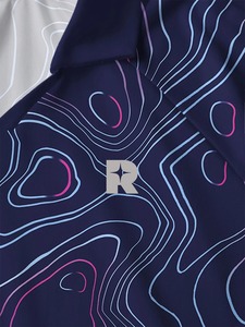 Unisex Navy Blue Topographical Print Short Sleeve Shirt V-Neck Moisture Wicking <b>Polyester</b> Regular Fit All Seasons - Product Image 5