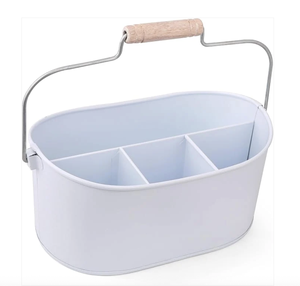 Black Durable Multi-Functional Utensil Iron Oval <b>Caddy</b> 4-Compartment with wooden handle Organizer for <b>Kitchen</b> Party & Office - Product Image 5