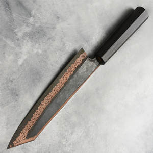 Cuchillo para cortar y rebanar con diseño de cobre damasco y elegante mango negro, herramienta de cocina profesional para carne y verduras - Product Image 4