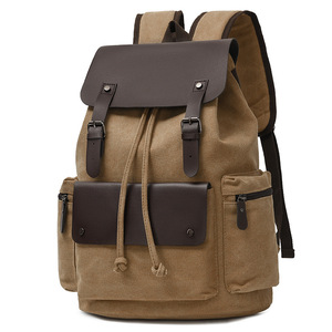Retro Men's Canvas Daily Laptop Backpack Large Capacity Simple Fashionable Student Business <b>Drawstring</b> Flap Design <b>Bag</b> - Product Image 6