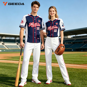 Ensemble uniforme de baseball GEEDA USA, maillot sublimé à manches courtes, évacuation de l'humidité, 100% polyester, vêtements d'équipe pour adultes - Product Image 4
