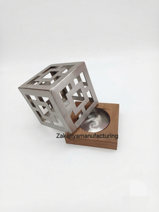 Brûleur d'encens moderne en acier inoxydable en forme de cube avec base en bois, écologique, fait main, pour la maison, parfum d'ambiance, aromathérapie - Product Image 4