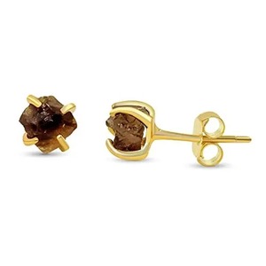 Natural Raw Smoky Quartz <b>Stud</b> Earrings 925 Sterling <b>Silver</b> Gold Plated Handmade 5x7mm Gemstone Jewelry Gift for Women - Product Image 1