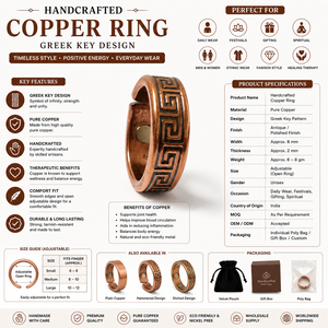Anillo de Cobre Ajustable Hecho a Mano con Grabado de Corazón y Geométrico, Banda Abierta de Cobre Puro, Joyería de Moda Unisex - Product Image 6