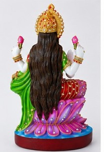 Statue de la déesse Laxmi en marbre blanc fait main, sculpture en pierre polie, figurine colorée assise pour la décoration de la maison - Product Image 2