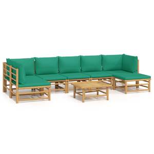 Ensemble de salon de jardin en bambou naturel avec coussins verts - Product Image 2
