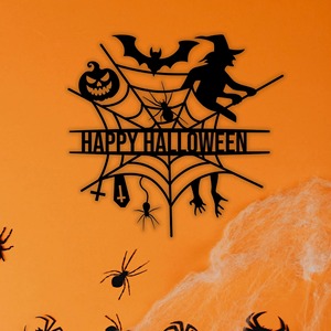 Arte de pared de Halloween con diseño de bruja, calabaza y elementos espeluznantes, decoración colgante de metal para la entrada del hogar y para celebraciones de fiestas - Product Image 4