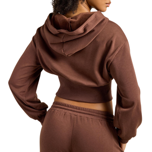 Lanisters Industries Custom Womens <b>Cropped</b> Full <b>Zip</b> Hoodie Fleece Drop Shoulder Sweatshirt Wide Ribbed Waist Long Sleeves - Product Image 2