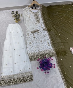 BEST QUALITY GEORGETTE EMBROIDERY SEQUENCE WORK <b>TOP</b> PALAZZO WITH DUPATTA 83757 EID SPECIAL SALWAR KAMEEZ SET <b>MAROON</b> AC-7103 - Product Image 4