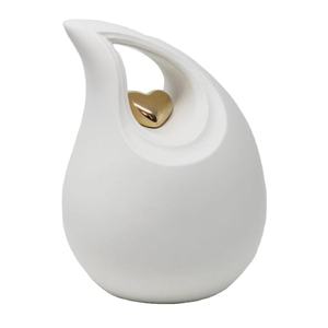 Urna de cremación en forma de lágrima grande, urnas para humanos, recuerdo de cenizas, suministros funerarios, urnas de lágrima blanca con recuerdo de Corazón Dorado pequeño - Product Image 1