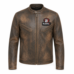 High-Quality Unisex Autumn <b>Retro</b> Washed <b>Leather</b> High Demand <b>Jacket</b> with Gradient Zip Design Windproof Standing Collar - Product Image 1