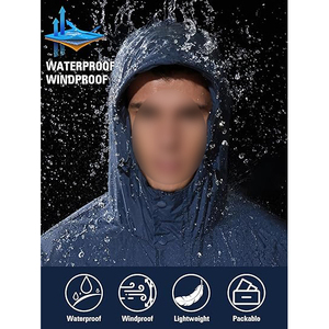 <b>Men's</b> Hooded Waterproof Windbreaker Jacket Solid Color Casual Polyester Lightweight Spring Outdoor Wear with Drawstring Pocket - Product Image 5