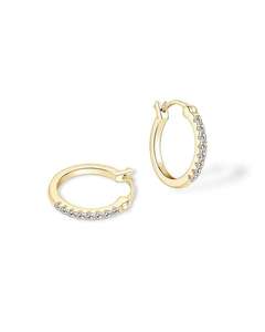 Boucles d'oreilles créoles Huggie en or massif 14 carats avec diamants ronds de laboratoire, bijoux minimalistes de fiançailles, cadeau pour les amoureux - Product Image 4