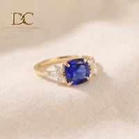 Nouvelle bague de luxe en or massif 14 carats avec diamant de laboratoire et saphir bleu royal, bijoux personnalisés pour femmes, pour mariage et fêtes