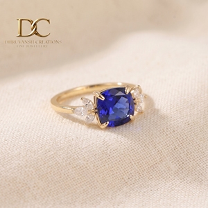 Nuevo Anillo de Lujo de Oro Sólido de 14 Quilates con Diamante Cultivado en Laboratorio y Zafiro Azul Real, Joyería Personalizada para Bodas y Fiestas para Mujer - Product Image 2