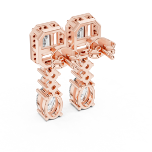 Pendientes Colgantes con Diamantes Cultivados en Laboratorio de Corte Mixto Únicos, Oro Rosa de 18 Quilates con Baño de Rodio, Certificados, Regalo de Lujo para Mujer, Glamour para Fiestas - Product Image 3