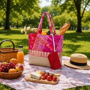Custom Jute Beach Tote <b>Bag</b> with Hanging Pocket | Eco Friendly Large Capacity Summer Shoulder <b>Bag</b> Shopping Travel Vacation Tote - Product Image 5