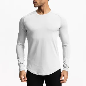 T-shirt de compression à manches longues pour homme, noir, séchage rapide, coupe ajustée, sportif, col rond, tricoté en polyester, haut athlétique - Product Image 5