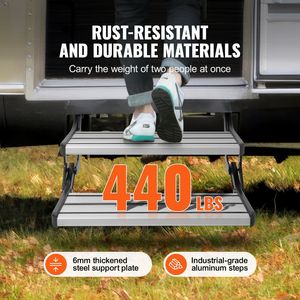 Scale retrattili manuali in lega di alluminio RV in 2 fasi pieghevoli 440 libbre capacità di carico antiscivolo uscita sicura per Camper rimorchio RV - Product Image 4